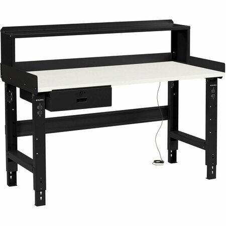 GLOBAL INDUSTRIAL 60 x 30 Adj Height Workbench w/Drawer&Riser, Black- ESD Square Edge Top 254960BBK